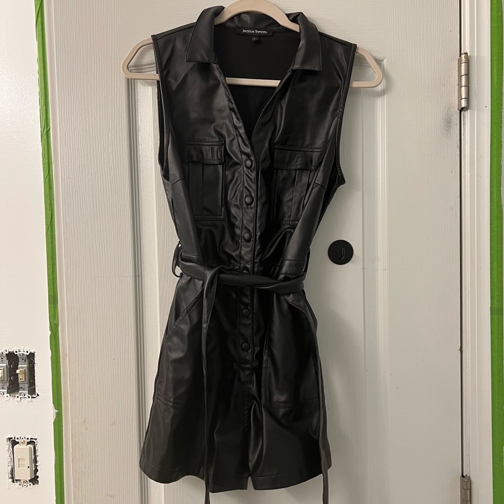 Black leather romper